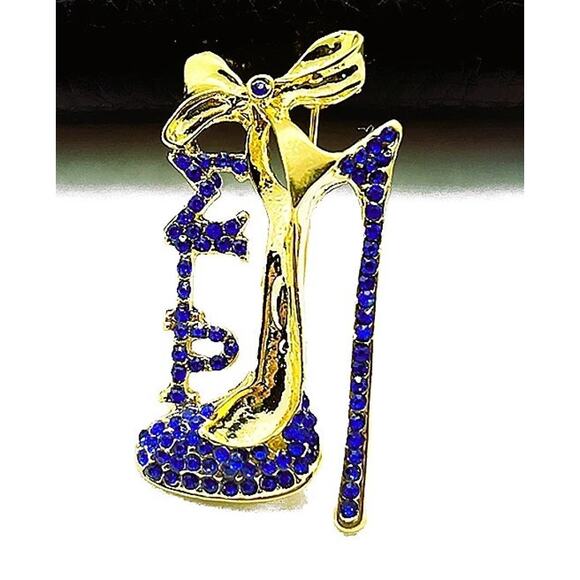 Sigma Gamma Rho Brooch Shoe High Heel Blue & Gold - Picture 1 of 3